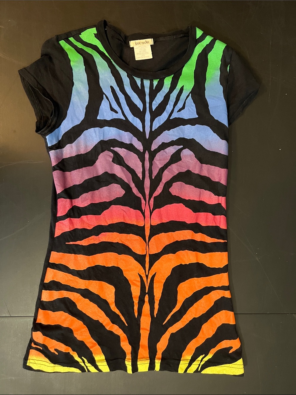 Love Rocks Rainbow Zebra Stripe Short Sleeve Tee